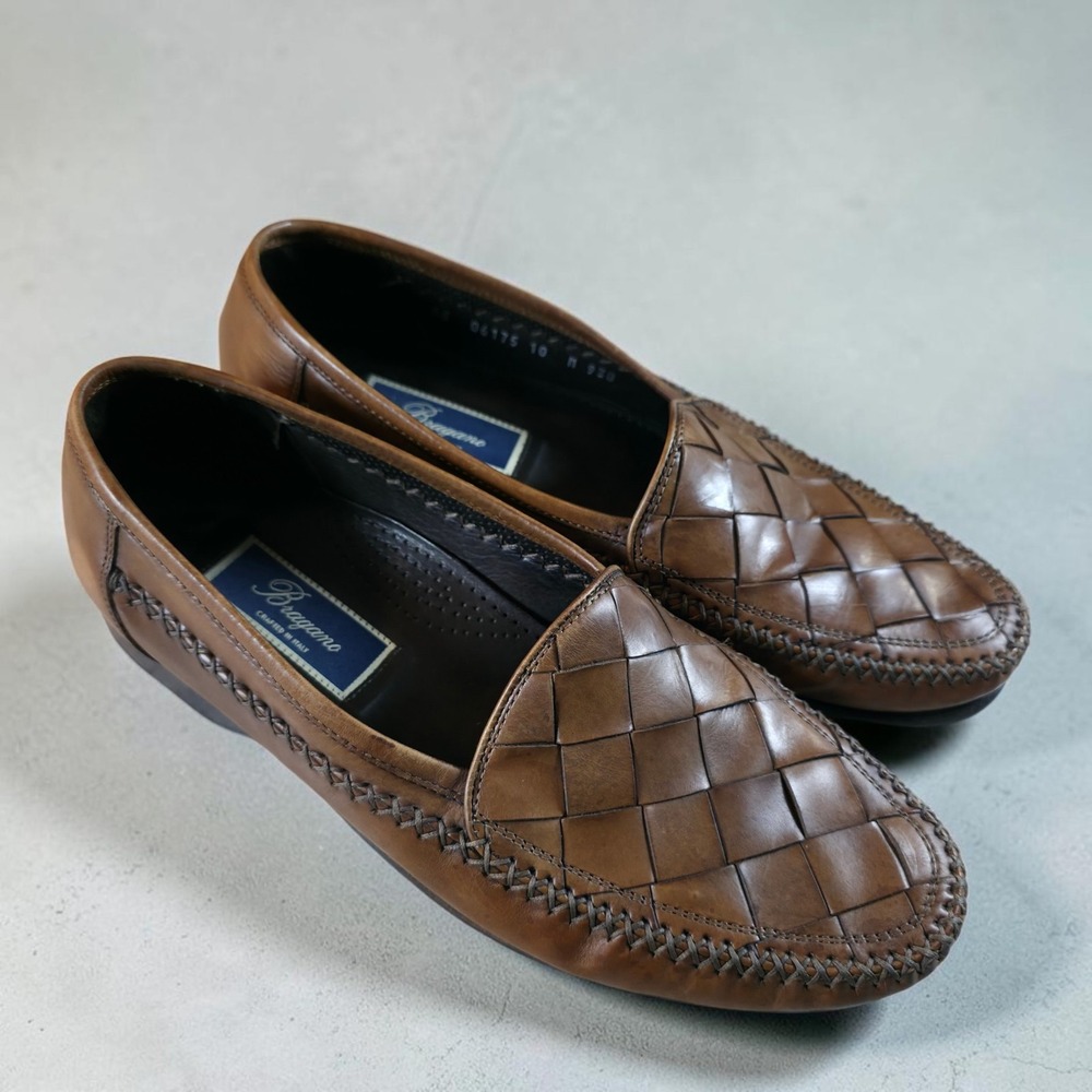Bragano Cole Haan Basket Weave Brown Leather Loafers Size 10 M Made In Italy.